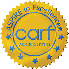 CARF logo in gold.